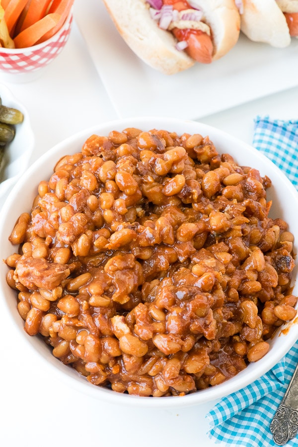 Slow Cooker Barbecue Beans with Bacon from overhead