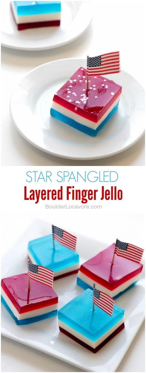 Star Spangled Layered Finger Jello (Red, White and Blue Finger Jello) photo collage