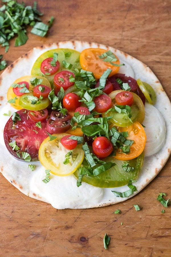 Grilled Caprese Pizza With colorful tomatoes