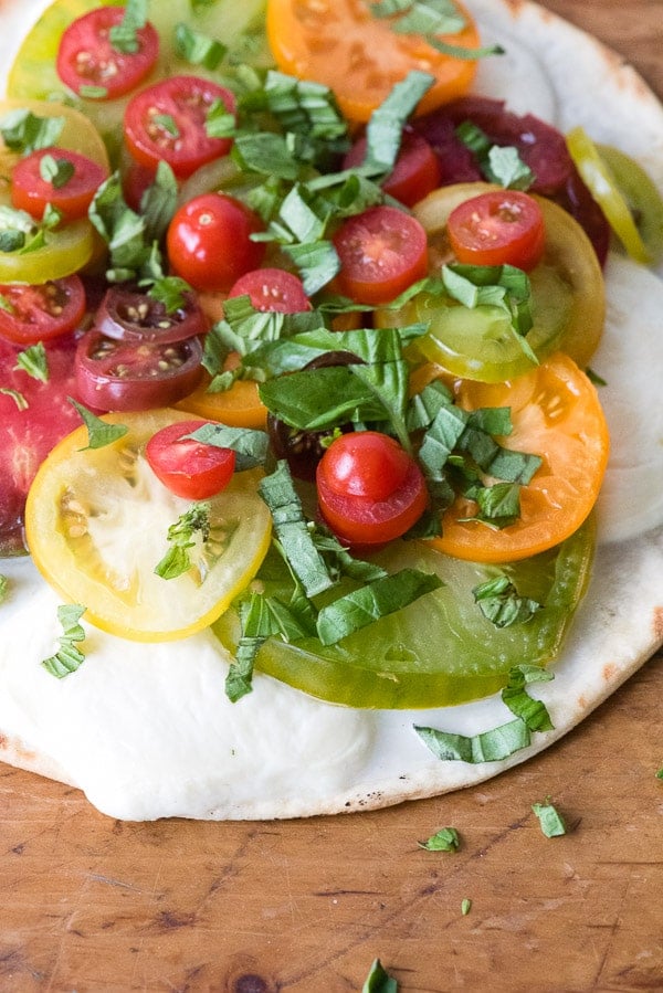 Close up of Grilled Caprese Pizza