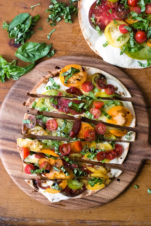 Sliced Grilled Caprese Pizza