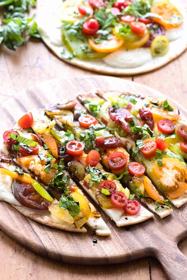 Side view of Grilled Caprese Pizza