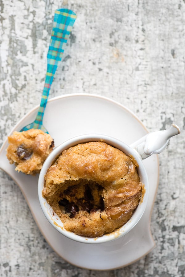 Peanut Butter Lovers Chocolate Chip Mug Cake from above