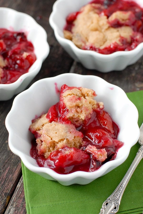 Plum Slump in a white bowl