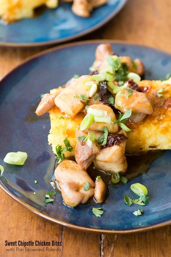 Sweet Chipotle Chicken Bites with Pan Fried Polenta
