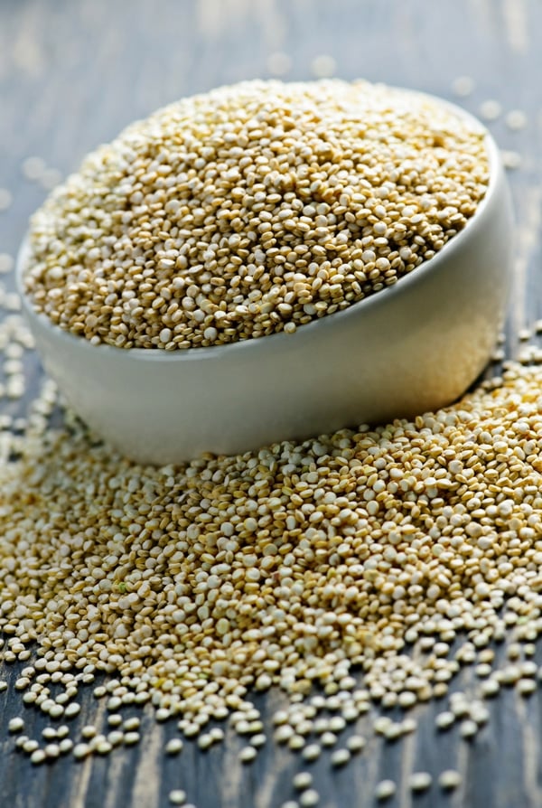 white quinoa uncooked in a bowl