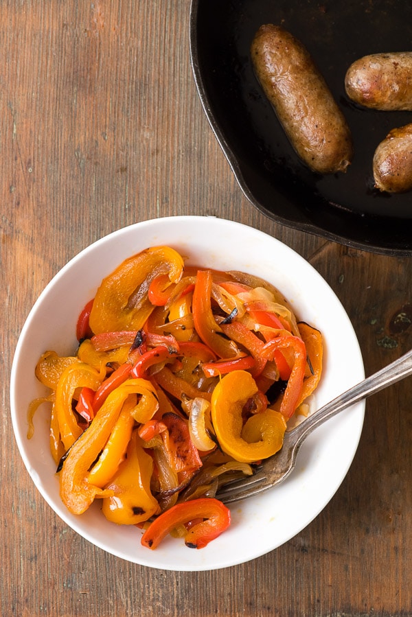 bowl of cooked bell pepper slices