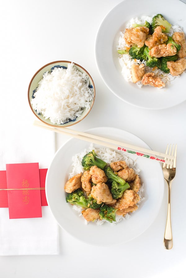 Orange Chicken with Jasmine Rice overhead