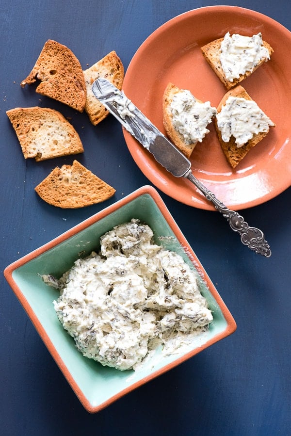 Homemade Everything Bagel Chips with Hot Artichoke Dip