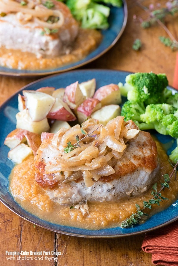 Pumpkin Spice Apple Sauce with Pumpkin-Cider Braised Pork Chops with Shallots and Thyme