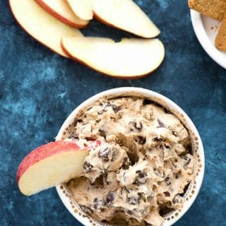Pumpkin Spice Cookie Dough Dip. Tangy chocolate chip 'cookie dough' spiced for the fall with pumpkin pie spice. Great to dip with fruit, cookies or graham crackers! Gluten-free. | BoulderLocavore.com