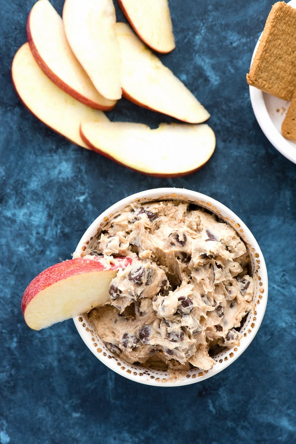 Pumpkin Spice Cookie Dough Dip in a bowl with apple slices