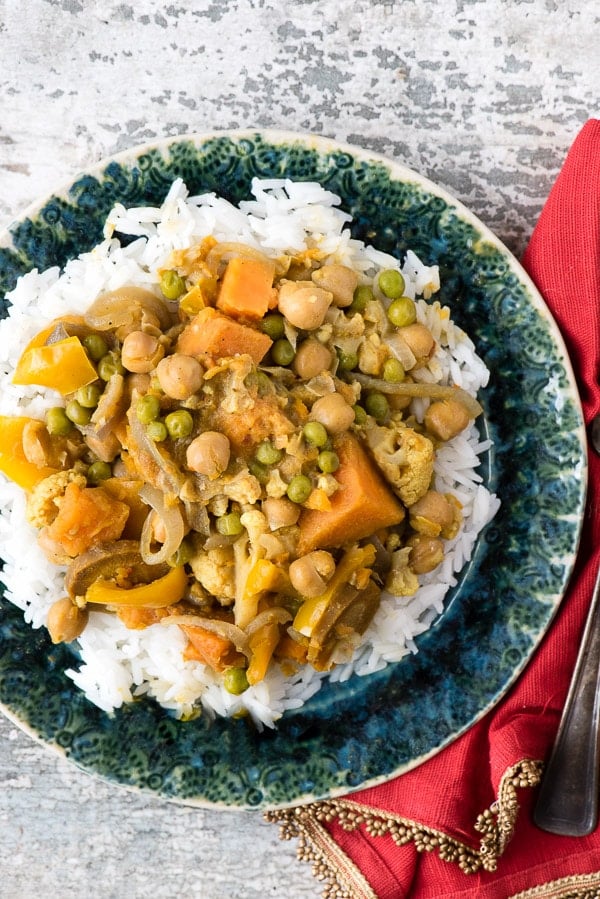 close up of Slow Cooker Spicy Madras Vegetable Curry with Coconut Milk