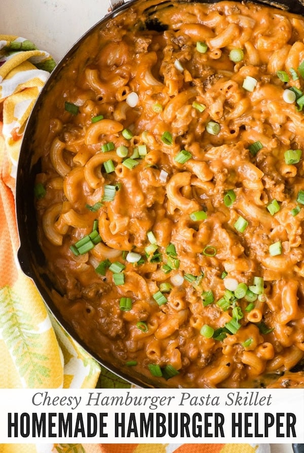 Cheesy Homemade Hamburger Helper pasta dish in large skillet