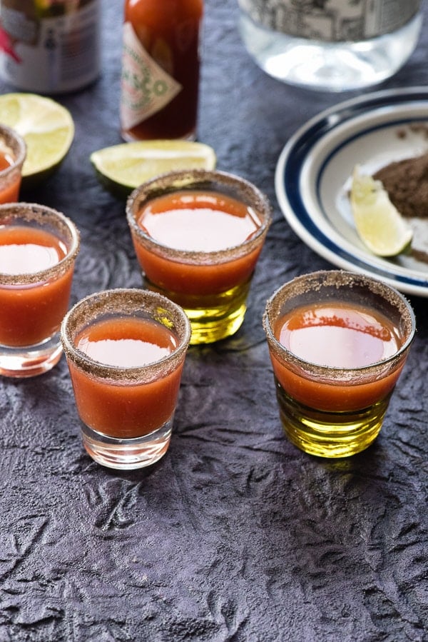 Bloody Maria Shots with salted rims