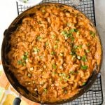 Cheesy Hamburger Pasta Skillet. A quick and tasty one skillet recipe that is done in less than 30 minutes. Gluten-free or with gluten. BoulderLocavore.com