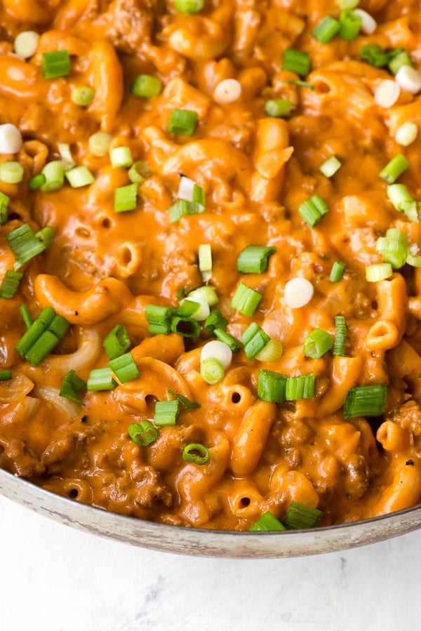 Cheesy Hamburger Pasta Skillet.