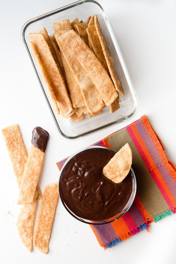 homemade Churro flavored Dipping Sticks and Mexican Chocolate Sauce