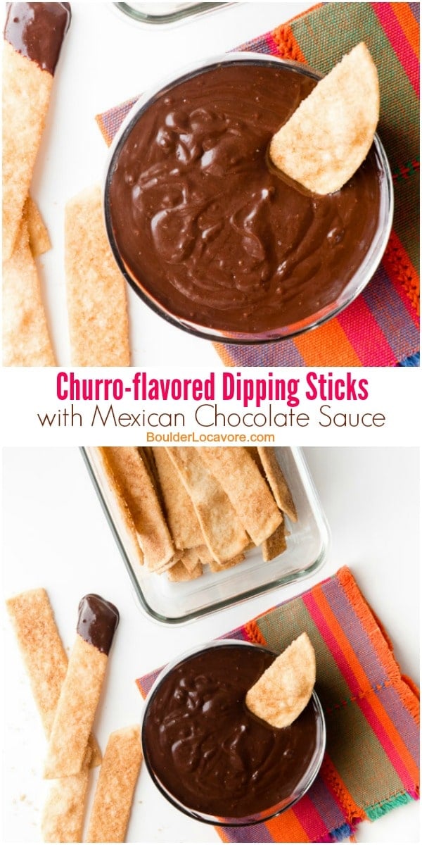 Churro flavored Dipping Sticks and Mexican Chocolate Sauce collage