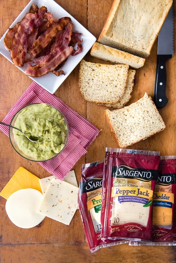 ingredients for grilled cheese and bacon sandwiches