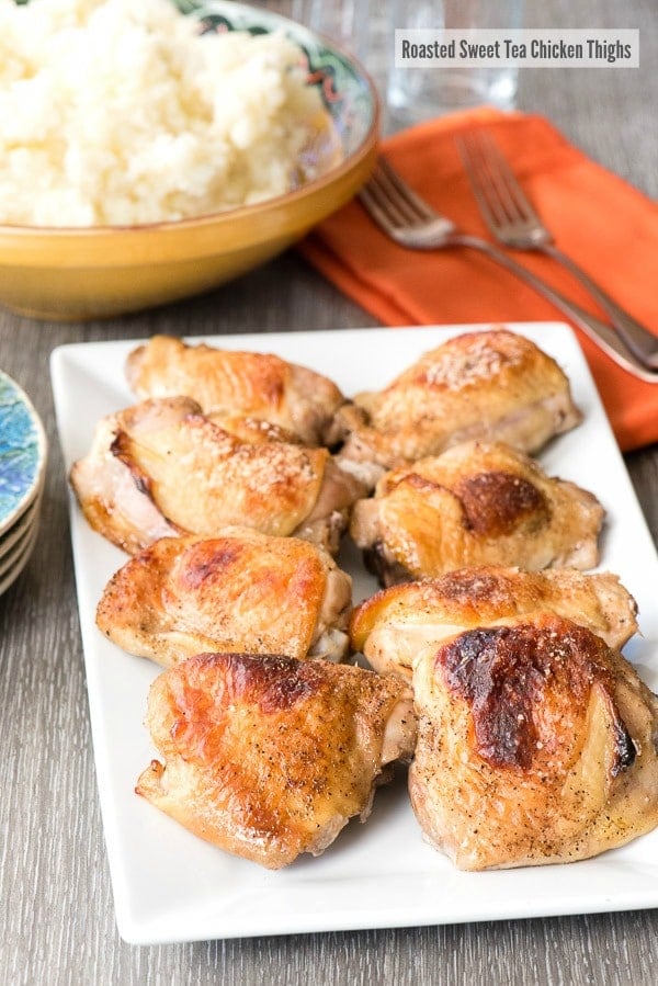 Roasted Sweet Tea Chicken Thighs on platter