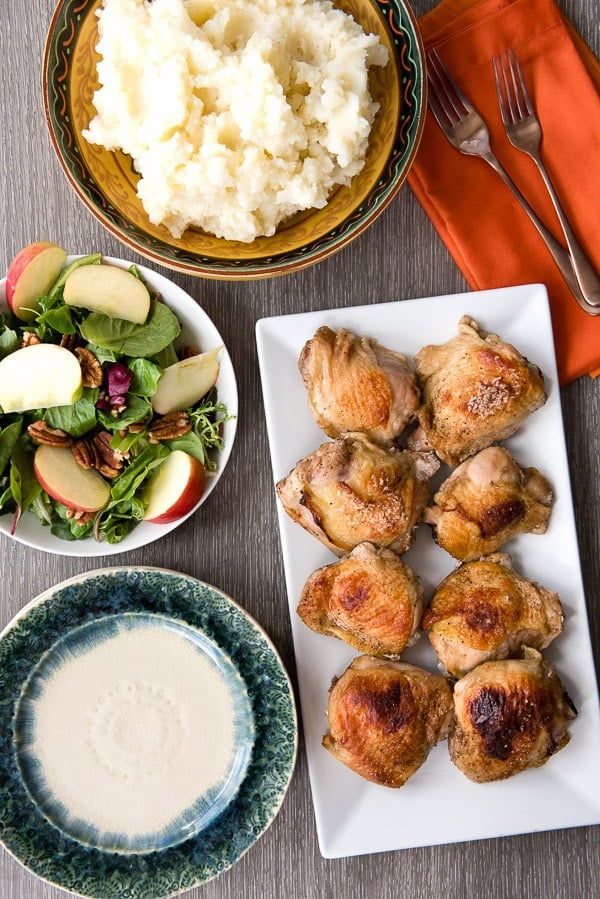 Roasted Sweet Tea Chicken Thighs with side dishes