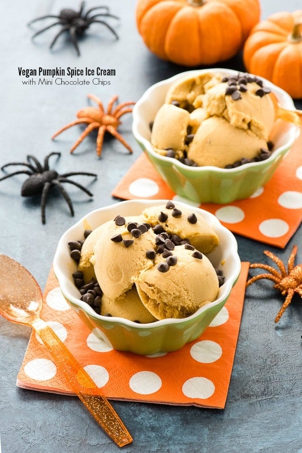 Vegan Pumpkin Spice Ice Cream with Mini Chocolate Chips