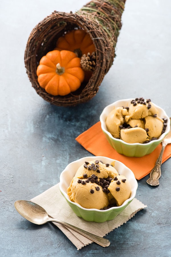 Vegan Pumpkin Spice Ice Cream in green bowls