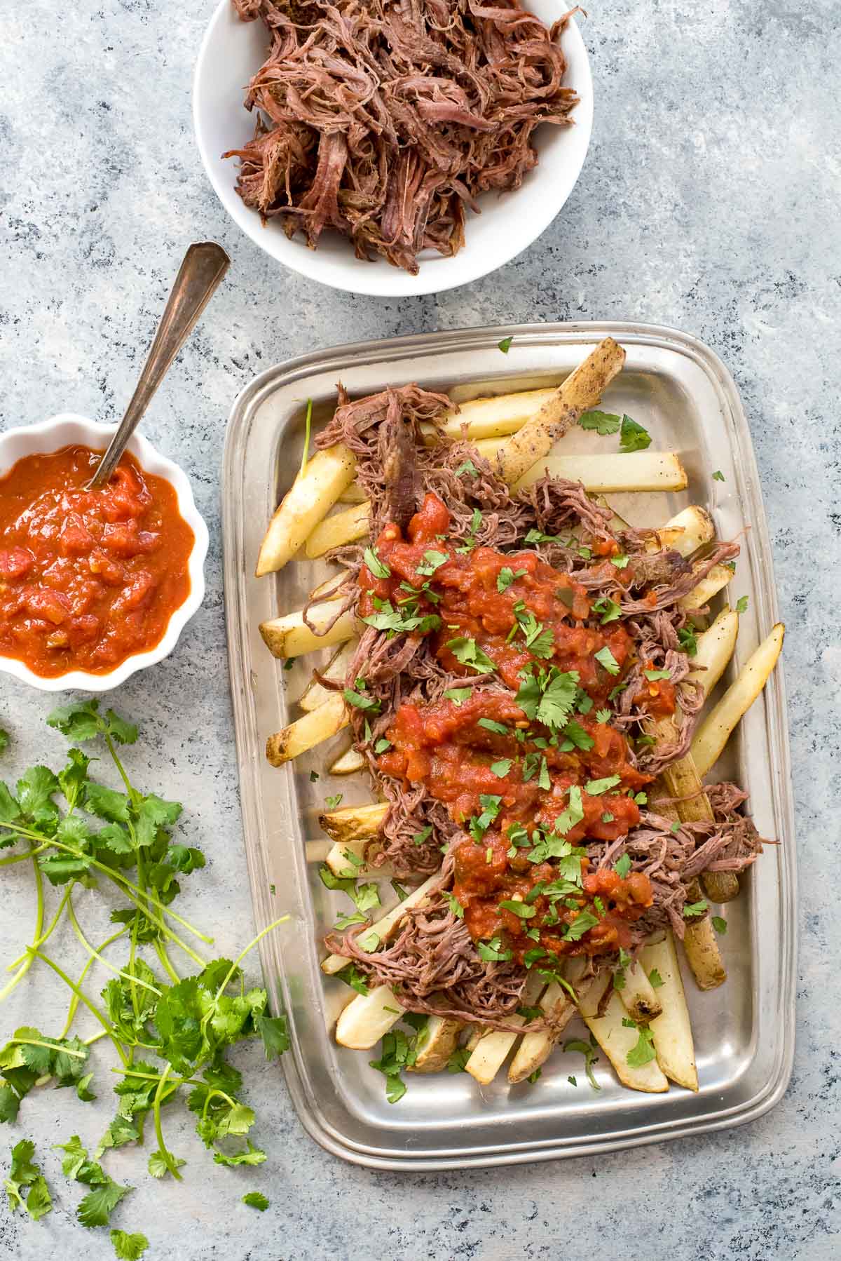 carne asada fries with salsa