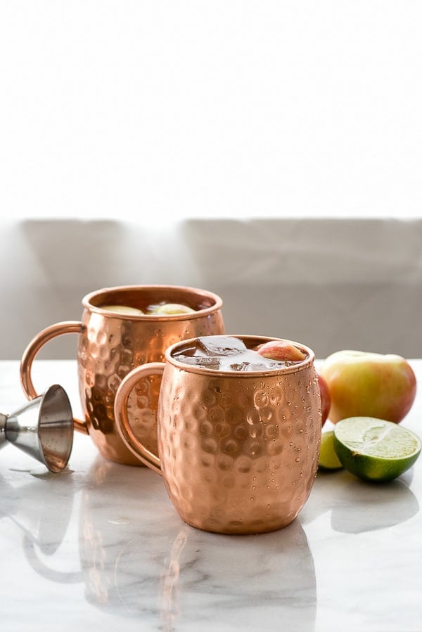 Apple Cider Moscow Mules in copper mugs