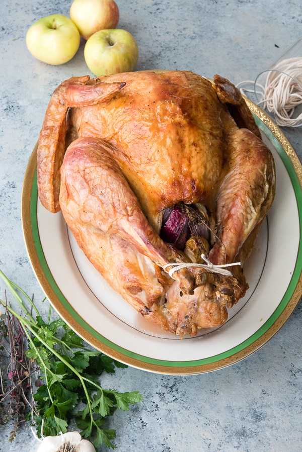 Roast Turkey overhead on platter