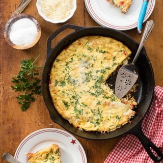 Italian Turkey Mashed Potato Frittata in skillet