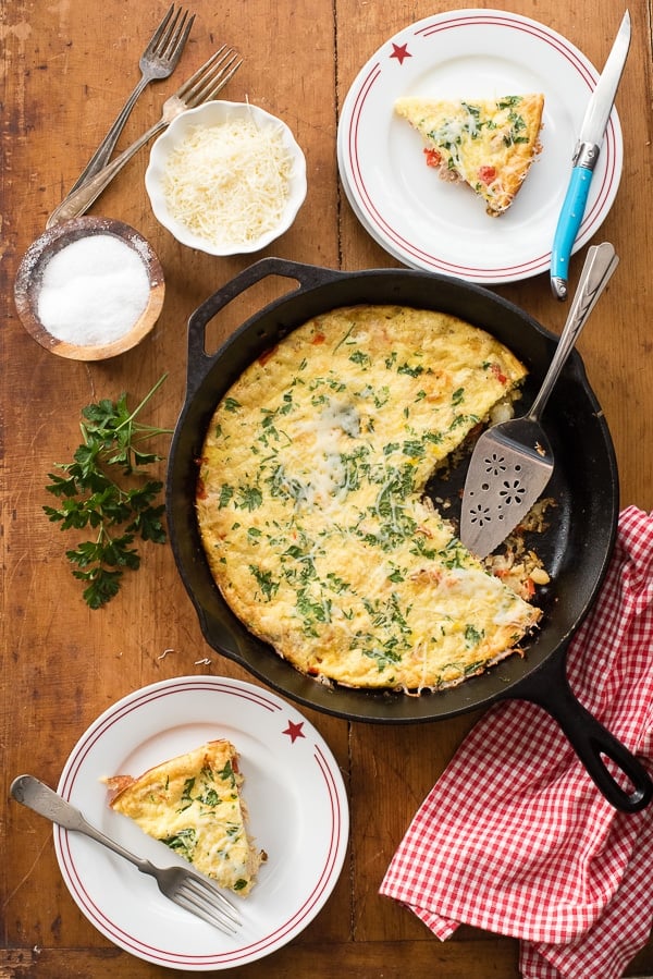 Italian Turkey Mashed Potato Frittata in skillet