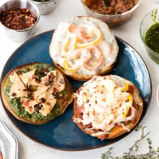 Personal Pizza Bagels on blue plate