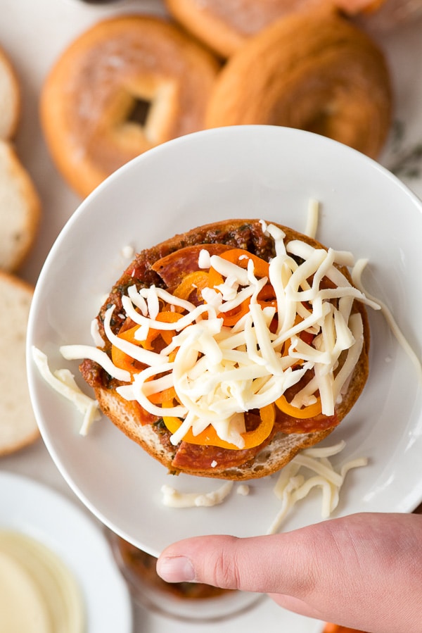 Personal Pizza Bagels with mozzarella cheese And pepperoni