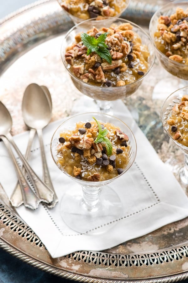 Slow Cooker Pumpkin Spice Tapioca Pudding in glass goblets