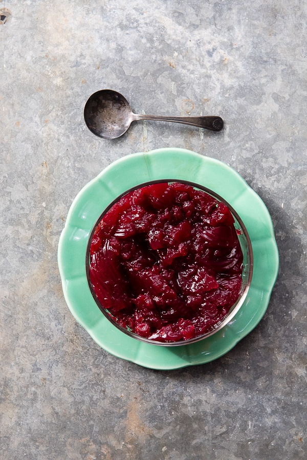 cranberry sauce with spoon