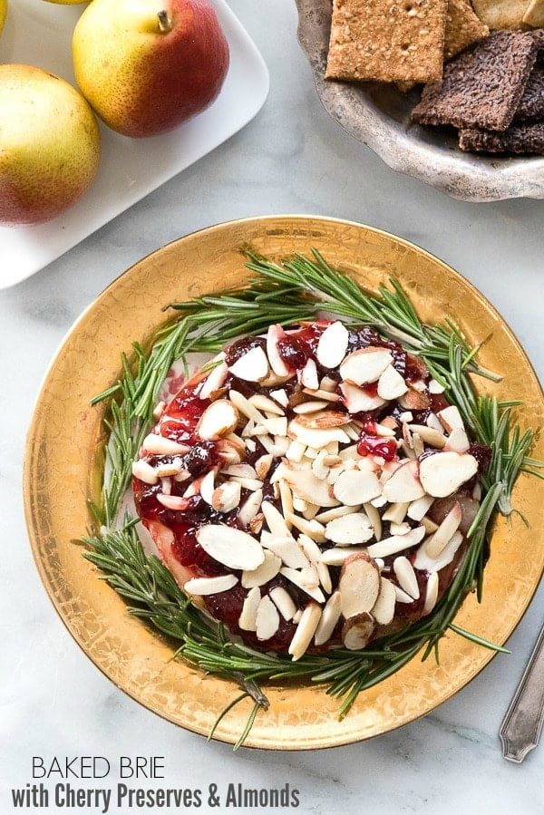 Baked Brie with Cherry Preseves and Almonds