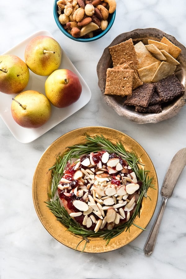 Baked Brie with Cherry Preseves and Almonds With crackers