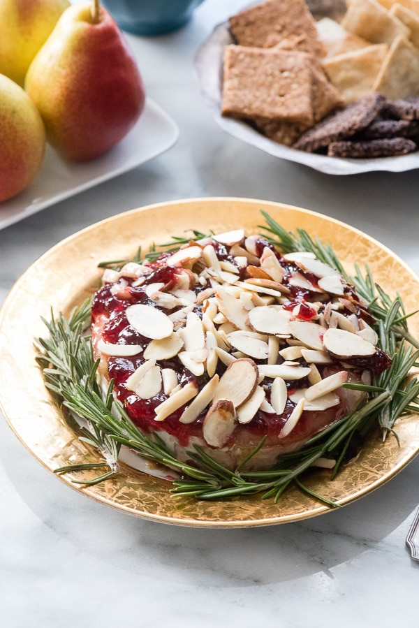 Baked Brie with Cherry Preseves and Almonds With Rosemary 