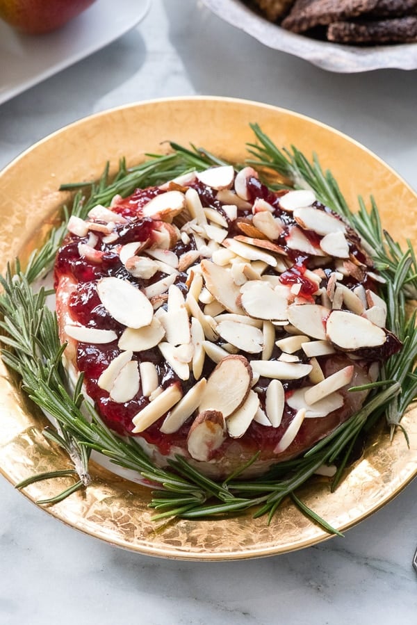 Baked Brie with Cherry Preseves and Almonds Close up