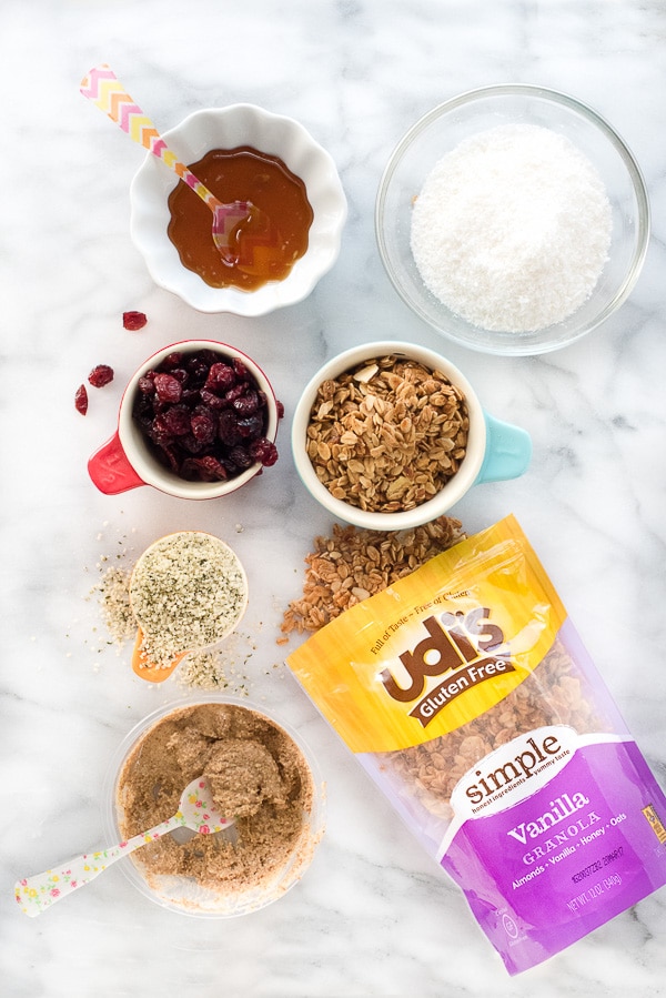 Ingredients for Coconut Cranberry Granola Energy Bites. 