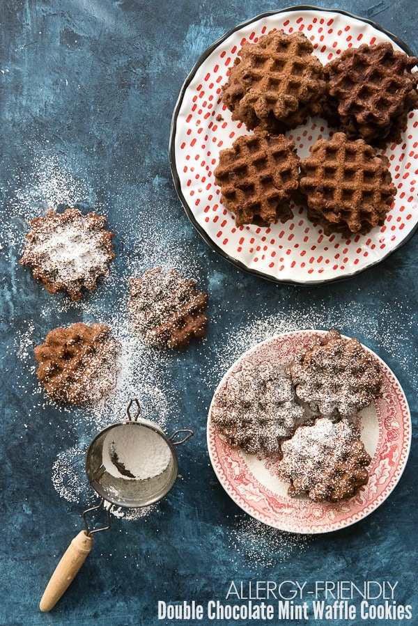 Double Chocolate Mint Waffle Cookies On a plate