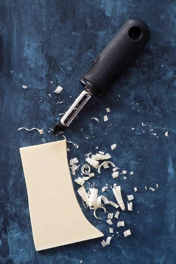 Vegetable peeler and white chocolate bar