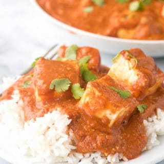 homemade Paneer Tikka Masala served over white rice