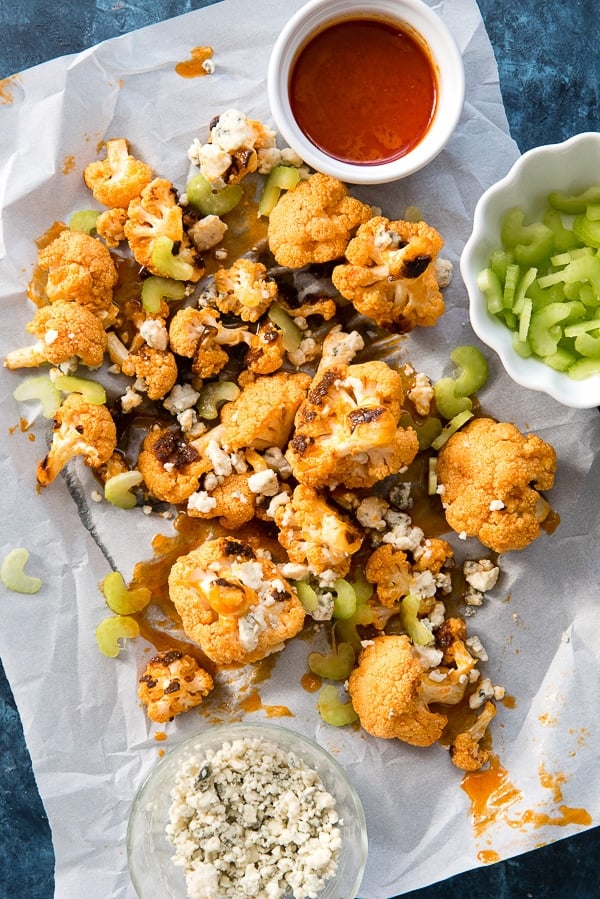 Buffalo Cauliflower with blue cheese and celery