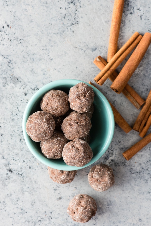 Cinnamon-Spice protein bites with cinnamon sticks