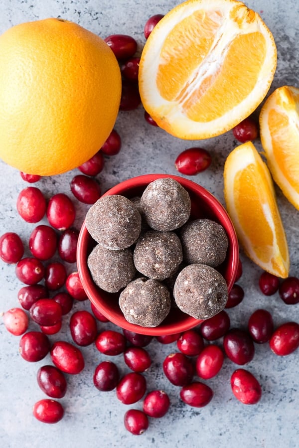 Cranberry-Orange protein balls and fresh ingredients