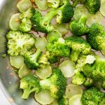 close up of Lemon Garlic Broccoli skillet