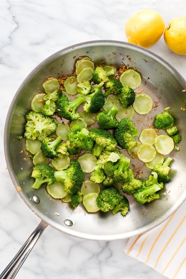 Cooking Lemon Garlic Broccoli In skillet